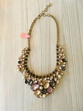 Vintage Gold Chain Statement Necklace with Blush and Black Crystals